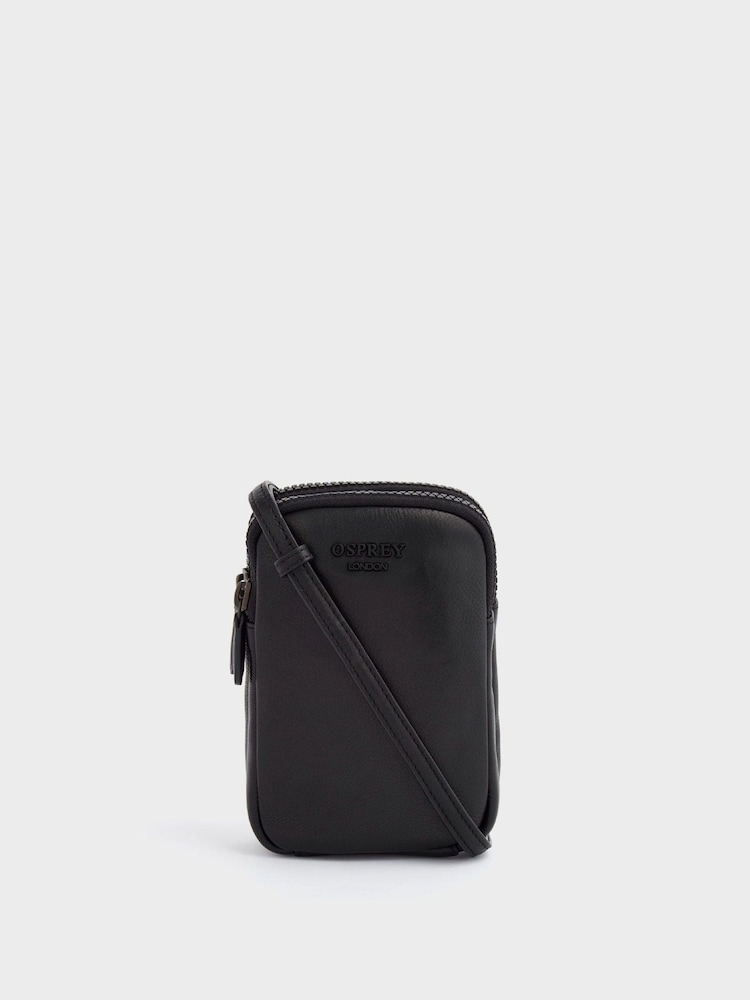 OSPREY LONDON The Onyx Leather Black Phone Bag - Image 1 of 7