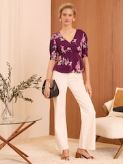 Love & Roses Red Floral Printed Tea Top - Image 2 of 4