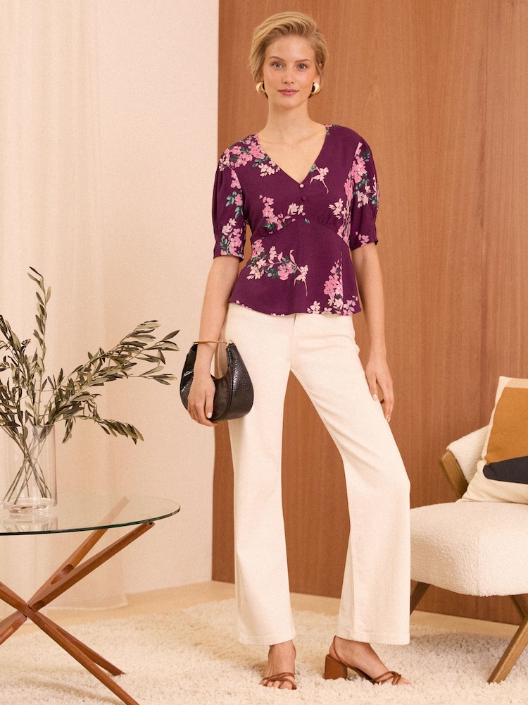 Love & Roses Red Floral Printed Tea Top - Image 2 of 4