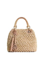 Dune London Cream Deltaz Wooden Handle Raffia Grab Bag - Image 3 of 6