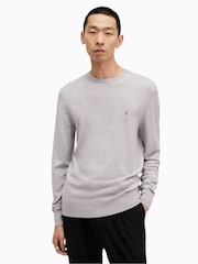 AllSaints Grey Mode Merino Crew Neck Jumper - Image 1 of 5
