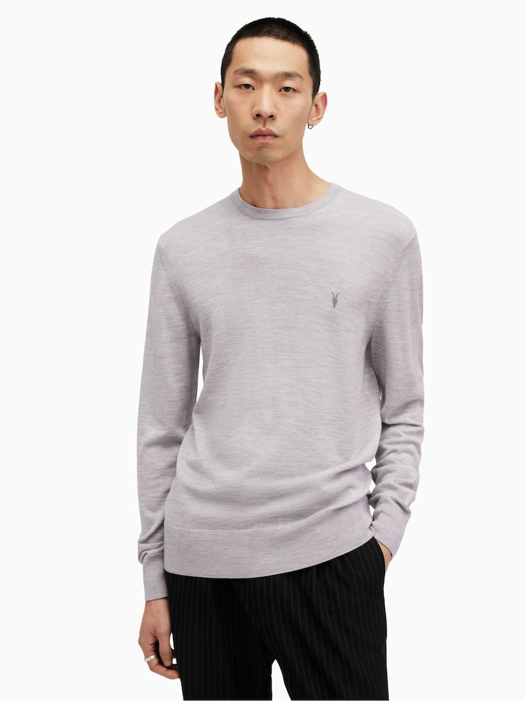 AllSaints Grey Mode Merino Crew Neck Jumper - Image 1 of 5