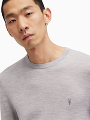 AllSaints Grey Mode Merino Crew Neck Jumper - Image 4 of 5