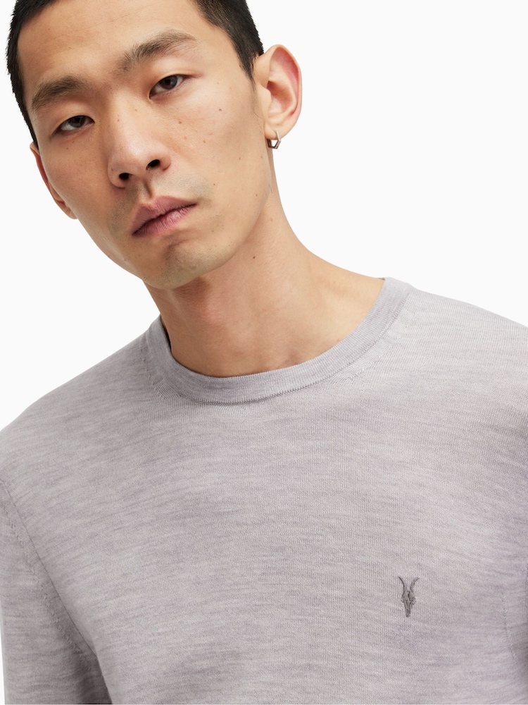 AllSaints Grey Mode Merino Crew Neck Jumper - Image 4 of 5
