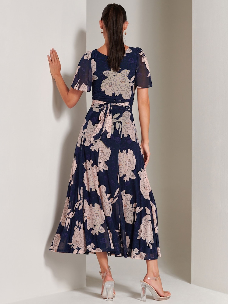Jolie Moi Blue Paityn Angel Sleeve Mesh Maxi Dress - Image 2 of 6