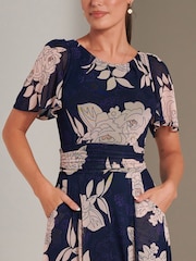 Jolie Moi Blue Paityn Angel Sleeve Mesh Maxi Dress - Image 3 of 6