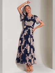 Jolie Moi Blue Paityn Angel Sleeve Mesh Maxi Dress - Image 6 of 6
