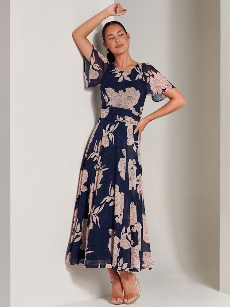 Jolie Moi Blue Paityn Angel Sleeve Mesh Maxi Dress - Image 6 of 6