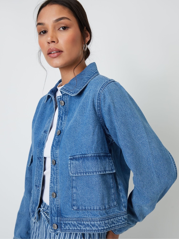 Blau - Threadbare Boxy Denim 100% Cotton Jacket - Bild 4 von 4 Blau - Threadbare Boxy Denim 100% Cotton Jacket - Bild 4 von 4