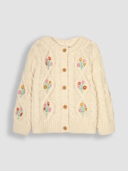 JoJo Maman Bébé Cream Embroidered Cosy Cable Cardigan - Image 1 of 3