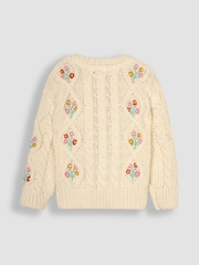 JoJo Maman Bébé Cream Embroidered Cosy Cable Cardigan - Image 2 of 3