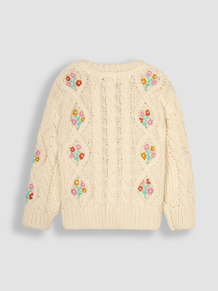 JoJo Maman Bébé Cream Embroidered Cosy Cable Cardigan - Image 2 of 3