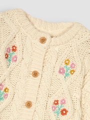 JoJo Maman Bébé Cream Embroidered Cosy Cable Cardigan - Image 3 of 3
