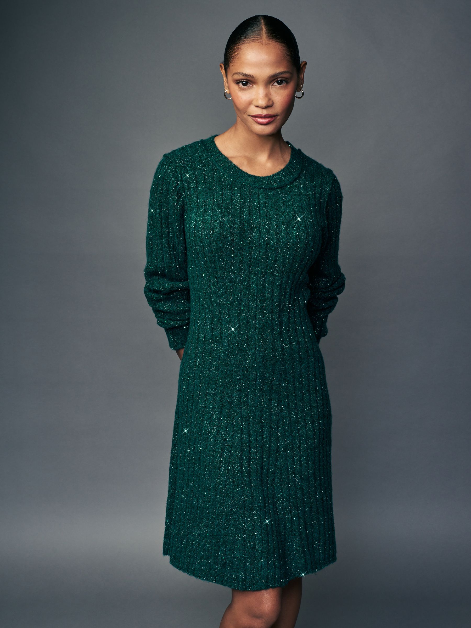 Buy Blue Teal Sequin Sparkle Ribbed Fit And Flare Mini Knitted Jumper Dress With Wool from Next Luxembourg