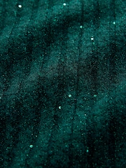 Blue Teal Sequin Sparkle Ribbed Fit And Flare Mini Knitted Jumper Dress With Wool - Image 6 of 6