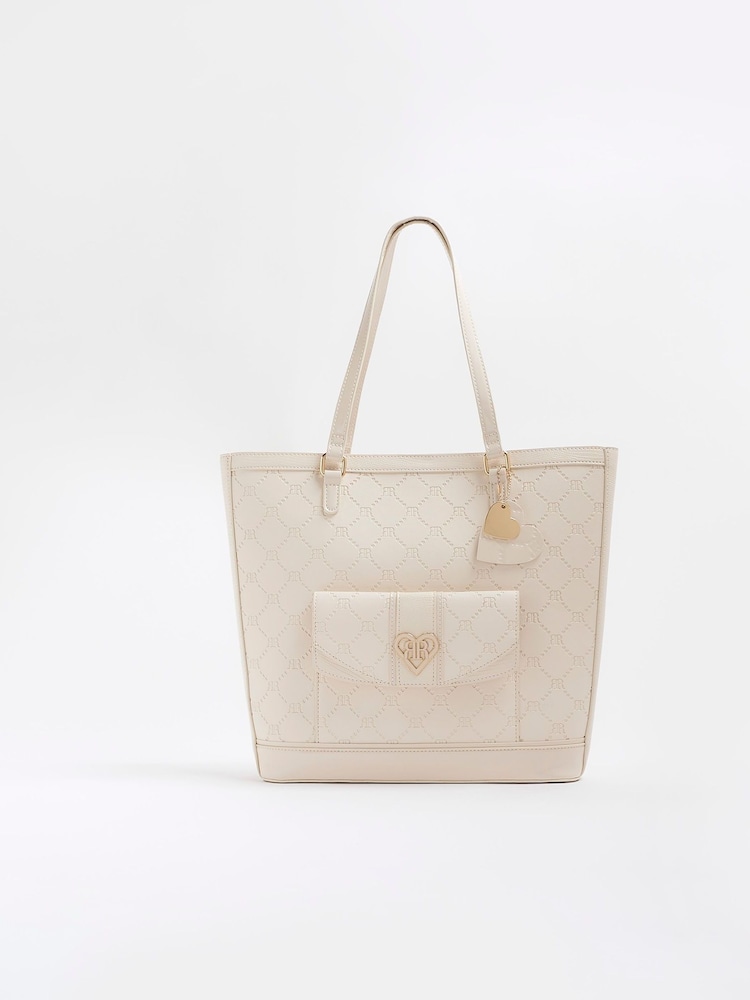 River Island Cream Girls Embossed Pocket Shopper Bag - Image 1 of 6