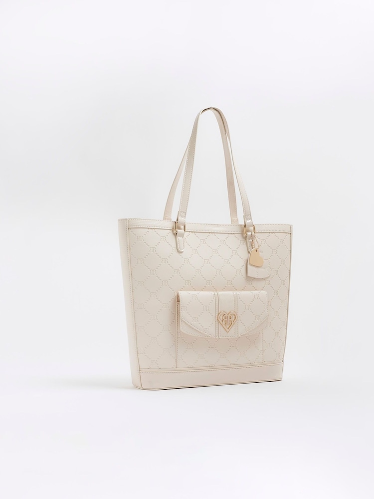 River Island Cream Girls Embossed Pocket Shopper Bag - Image 2 of 6