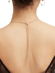 AllSaints Gold Tone Stone Chainmail Fringe Pendant Necklace - Image 2 of 4
