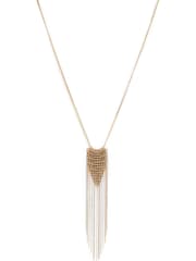 AllSaints Gold Tone Stone Chainmail Fringe Pendant Necklace - Image 3 of 4