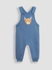 JoJo Maman Bébé Blue Highland Cow Appliqué Dungarees & Print Top Set - Image 2 of 6
