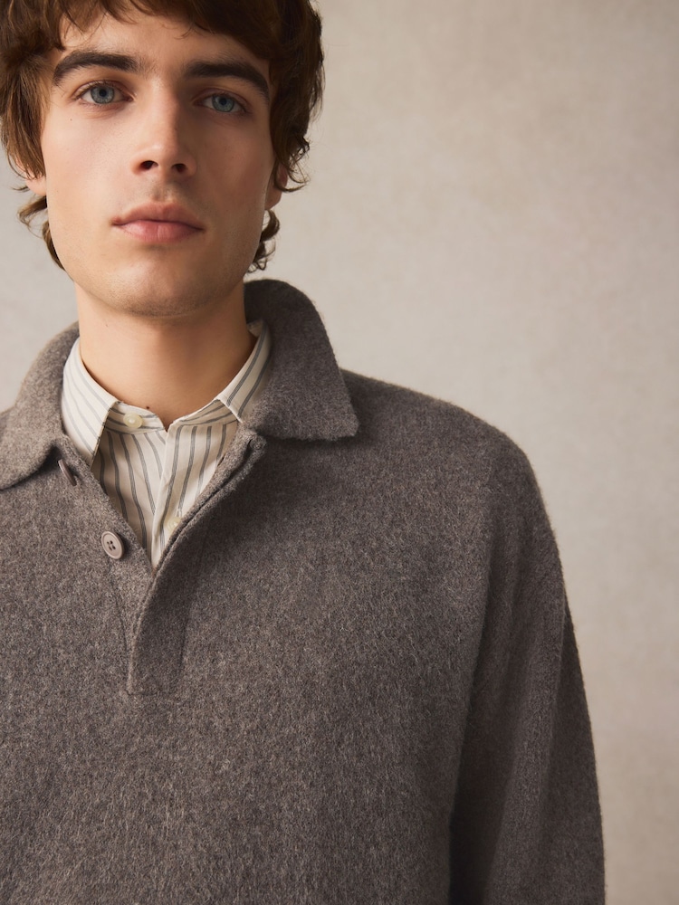 Rjava/siva - Relaxed Fit dolg rokav; z dolgimi rokavi Knit Rugby srajce z volno - Slika 1 iz 7