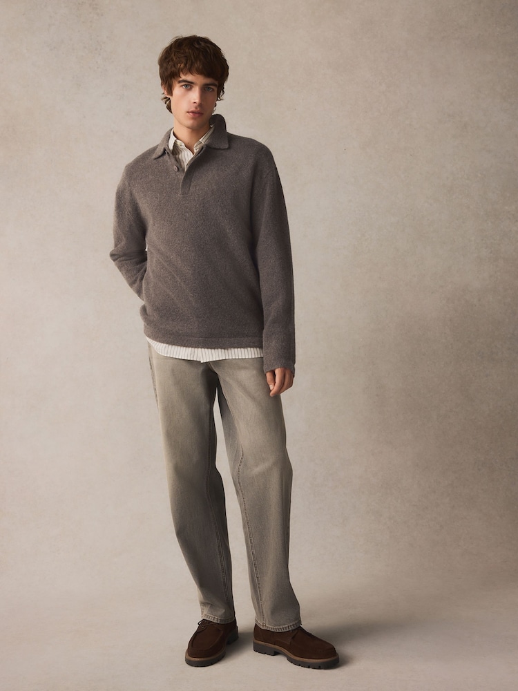 Rjava/siva - Relaxed Fit dolg rokav; z dolgimi rokavi Knit Rugby srajce z volno - Slika 2 iz 7 Rjava/siva - Relaxed Fit dolg rokav; z dolgimi rokavi Knit Rugby srajce z volno - Slika 2 iz 7