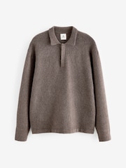 Rjava/siva - Relaxed Fit dolg rokav; z dolgimi rokavi Knit Rugby srajce z volno - Slika 5 iz 7
