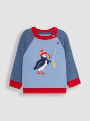 JoJo Maman Bébé Blue Puffin Button Detail Jumper - Image 1 of 3