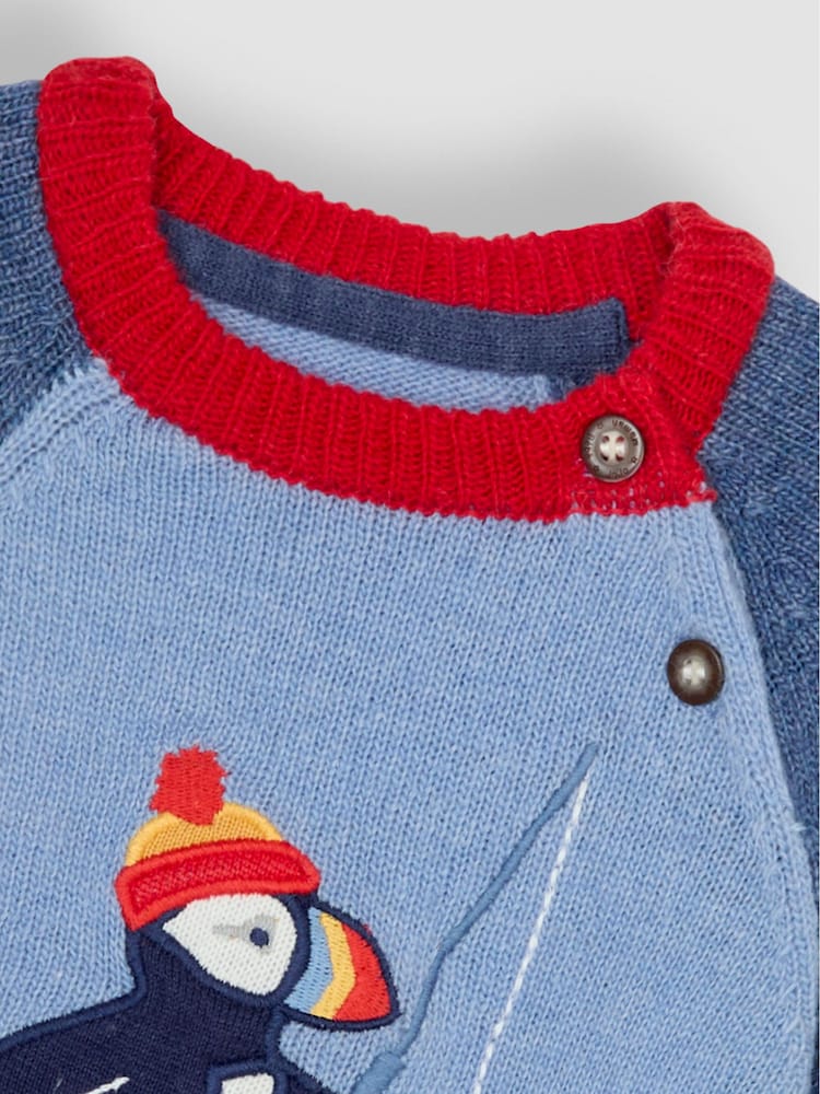 JoJo Maman Bébé Blue Puffin Button Detail Jumper - Image 3 of 3
