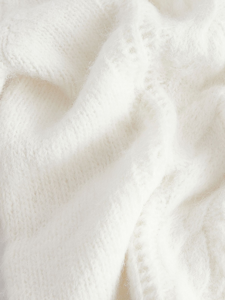 White Ecru Gem Button Textured Lace Knitted Cardigan with Wool - Image 7 of 9