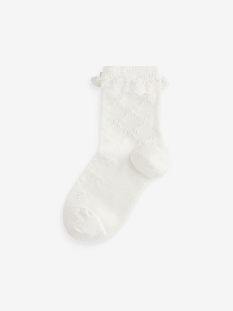 Red/Cream Cotton Rich Bow Texture Ankle Socks 2 Pack with Organza Frill - Image 2 of 5