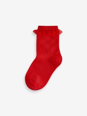 Red/Cream Cotton Rich Bow Texture Ankle Socks 2 Pack with Organza Frill - Image 3 of 5
