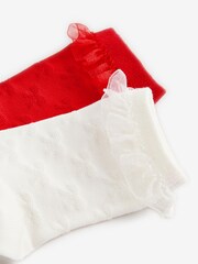 Red/Cream Cotton Rich Bow Texture Ankle Socks 2 Pack with Organza Frill - Image 4 of 5