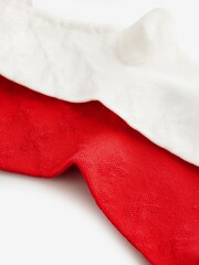 Red/Cream Cotton Rich Bow Texture Ankle Socks 2 Pack with Organza Frill - Image 5 of 5