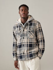 Grey Check Hooded Borg Lined Shacket - Image 1 of 11