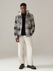 Grey Check Hooded Borg Lined Shacket - Image 3 of 11