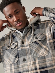 Grey Check Hooded Borg Lined Shacket - Image 4 of 11