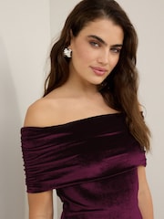 Burgandy Red Bardot Velvet Maxi Dress - Image 3 of 6