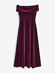 Burgandy Red Bardot Velvet Maxi Dress - Image 5 of 6