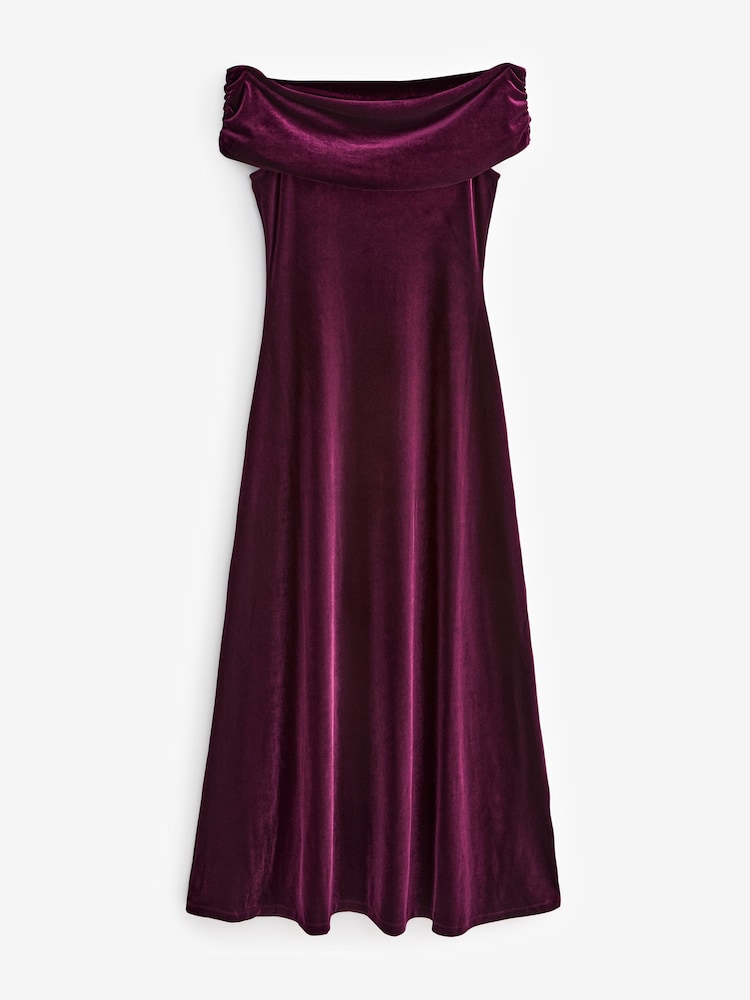 Rouge Bourgogne - Robe longue en velours Bardot - Image 5 of 6
