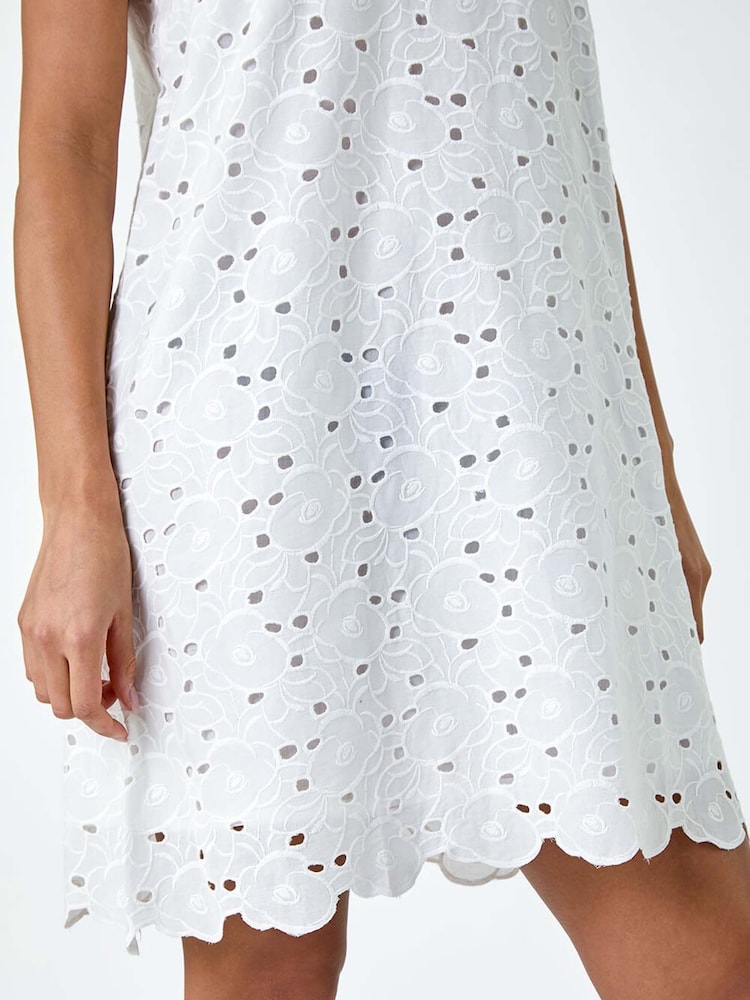 Roman White 100% Cotton Embroidery Detail Shift Dress - Image 5 of 5