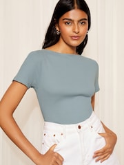 Friends Like These Blue Petite Short Sleeve Jersey Cotton Ribbed Boat Neck T-Shirt - Image 1 of 4