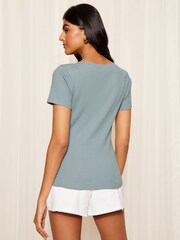 Friends Like These Blue Petite Short Sleeve Jersey Cotton Ribbed Boat Neck T-Shirt - Image 4 of 4