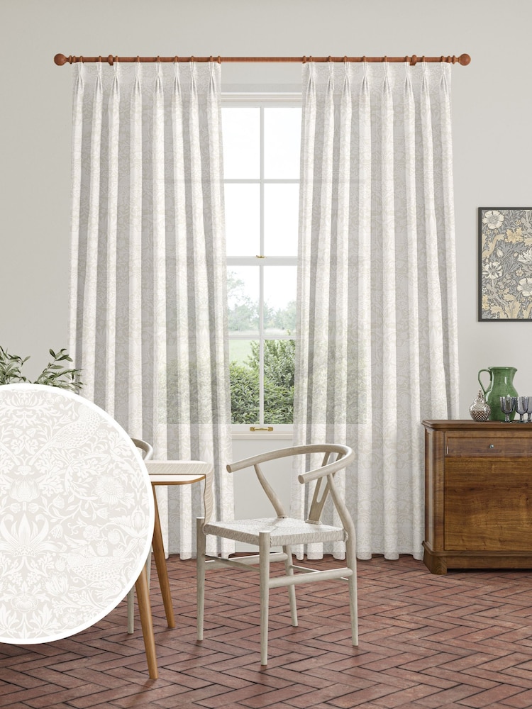 William Morris At Home Oat Strawberry Thief Sheer Made To Measure Curtains - Image 1 of 5 William Morris At Home Oat Strawberry Thief Sheer Made To Measure Curtains - Image 1 of 5