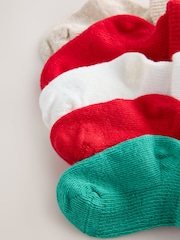 Red/Green Embroidererd Christmas Roll Top Baby Socks 5 Pack - Image 3 of 3