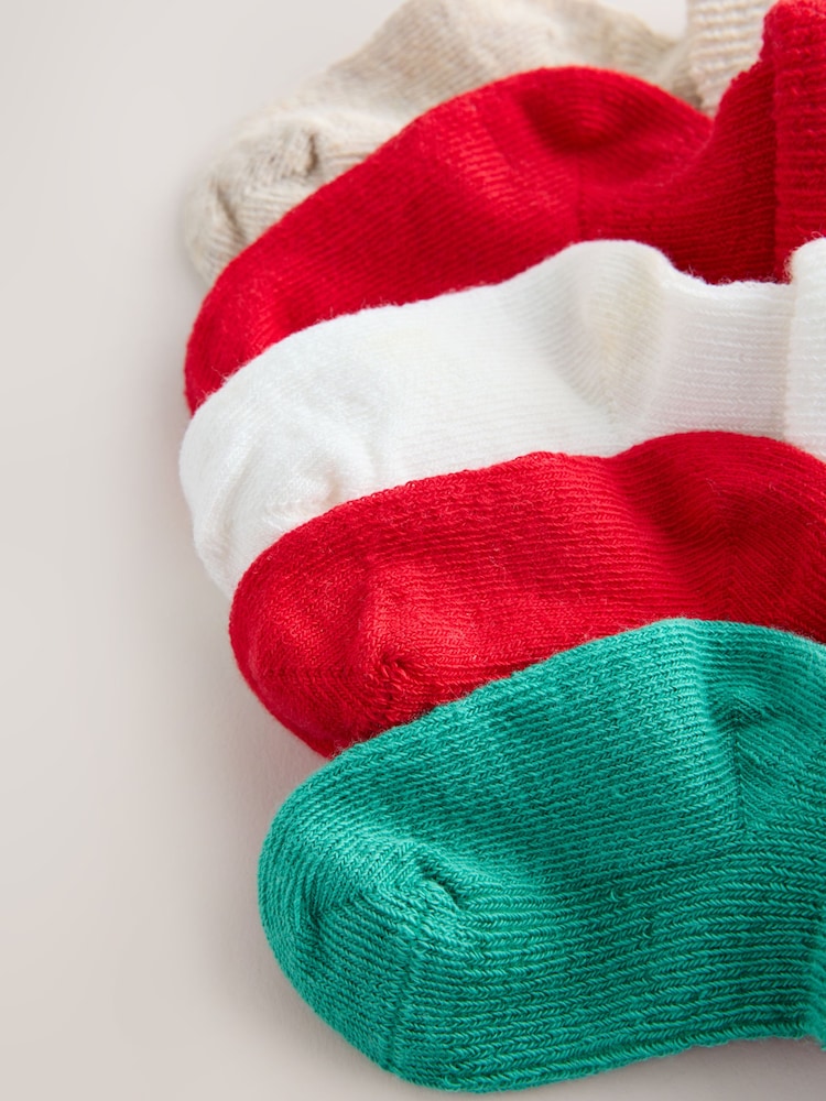 Red/Green Embroidererd Christmas Roll Top Baby Socks 5 Pack - Image 3 of 3 Red/Green Embroidererd Christmas Roll Top Baby Socks 5 Pack - Image 3 of 3