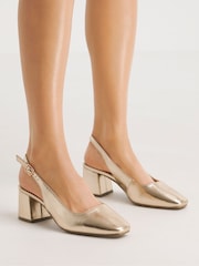 JD Williams Flexi Sole Kitten Heel Slingback Block Heels Shoes In Extra Wide Fit - Imagen 1 de 5