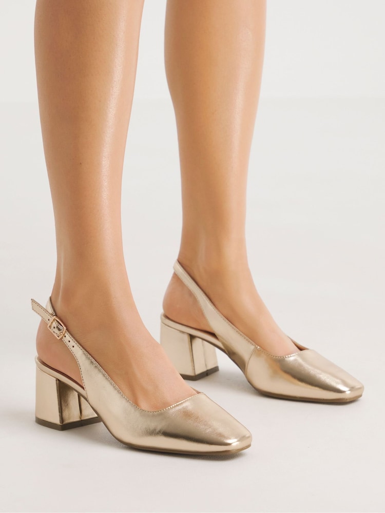 JD Williams Flexi Sole Kitten Heel Slingback Block Heels Shoes In Extra Wide Fit - Imagen 1 de 5