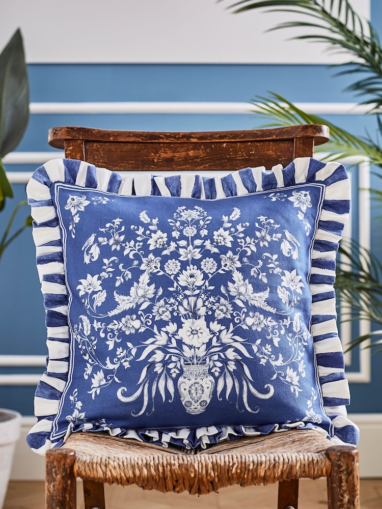 Joe Browns Blue Floral Vivid Vase Reversible Cushion - Image 1 of 6