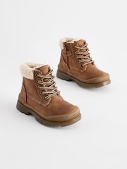 Tan Brown Bump Toe Lace Detail Boots with Inside Zip - Image 1 of 6